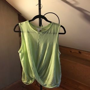 J. Jill Lime Green Linen Twist Front Sleeveless Top, EUC, L